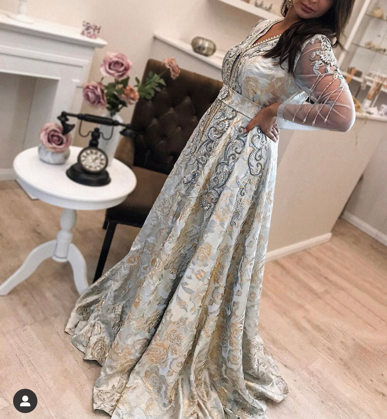 Sale Caftan Caftan Brocard Simple Tissu Brocart Caftan Beige DorÃ