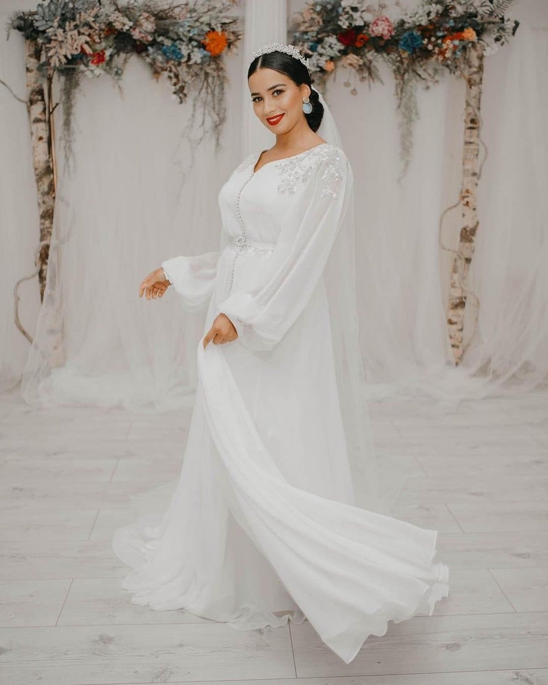 Blanc Caftan Pour Fiancailles Caftan Mariée Robe De Mariage